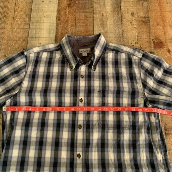 Carhartt Blue and white plaid shirt sleeve button up shirt men’s large - Picture 2 of 7